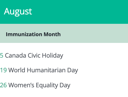 August awareness calendar