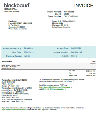 blackbaud invoice