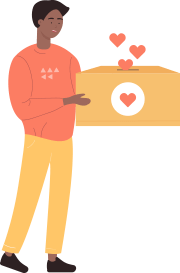 graphic of a man holding a box with a heart on it