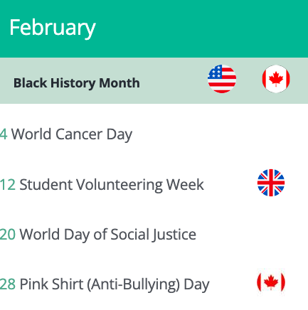 February awareness calendar