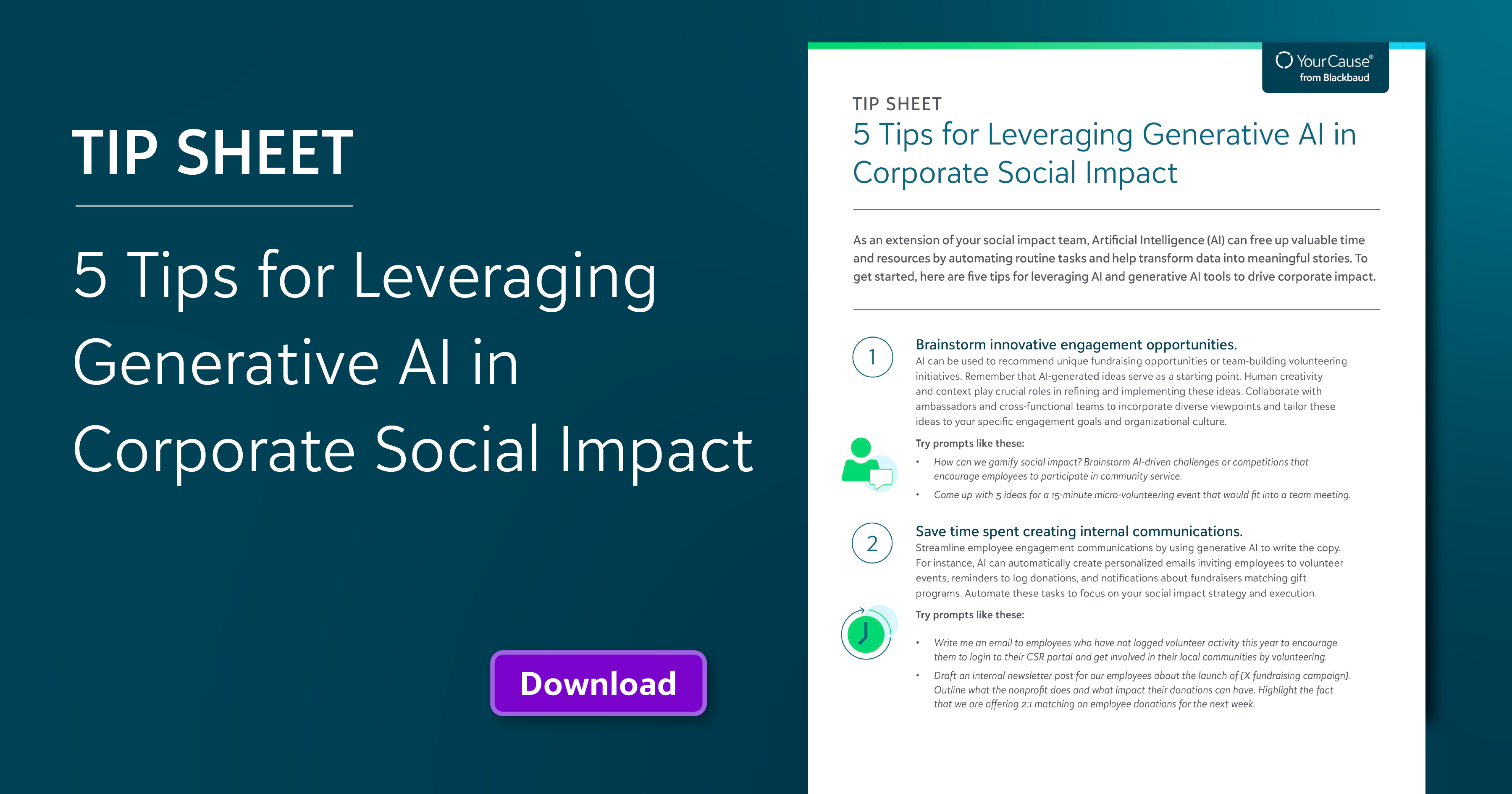 5 tips for leveraging generative AI in corporate social impact tip sheet banner