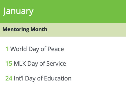 January awareness calendar