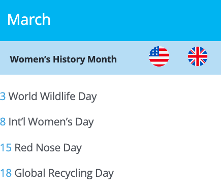 March awareness calendar