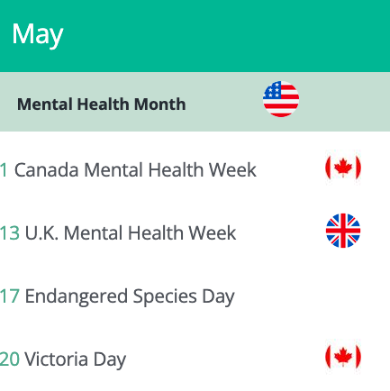 May awareness calendar