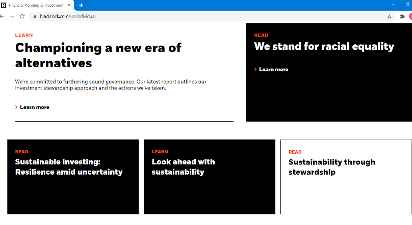 Blackrock website screenshot of championing a new era of alternatives